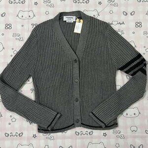 Womens Black Four Bar Knit Jacket Gray Thom Browne